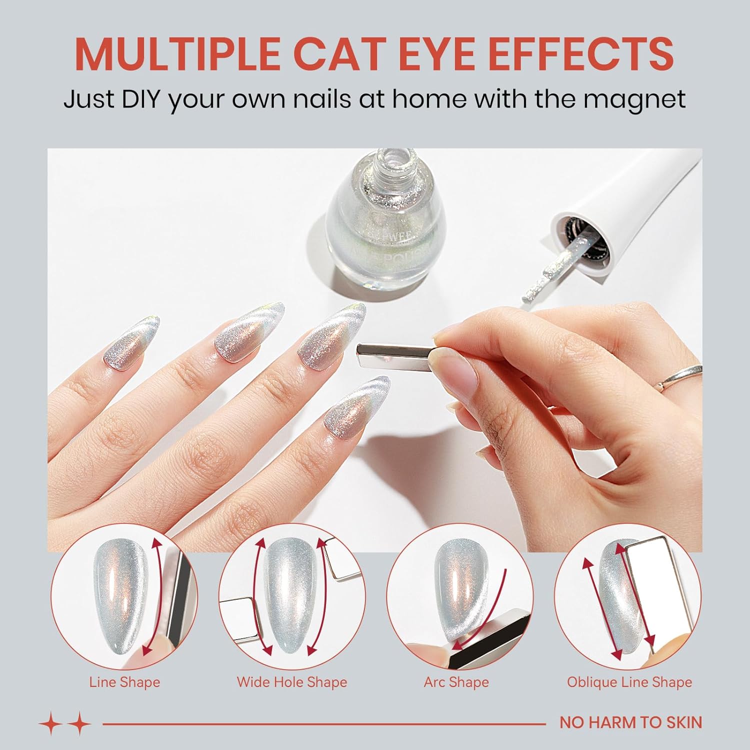 Aurora Silver Magnetic Nail Polish Non Gel with Magnet Quick Dry Cat Eye Nail Polish for Fingernail Air Drying Fast Lacquer Manicure Gift For Women Girls 16ml, 0.54fl oz-Velvo Beauty