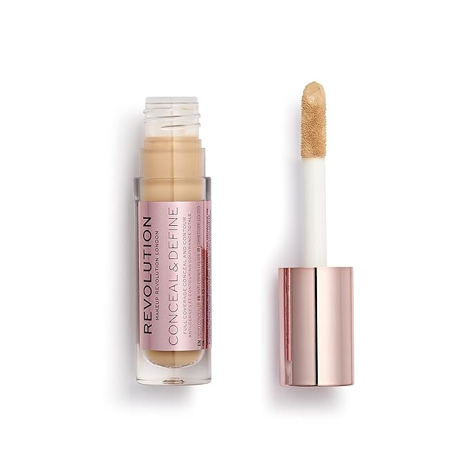 Makeup Revolution Conceal and Define Concealer, Full Coverage & Matte Finish, C10.2 for Medium/Tan Skin Tones, Vegan & Cruelty-Free, 0.7 Fl Oz-Velvo Beauty