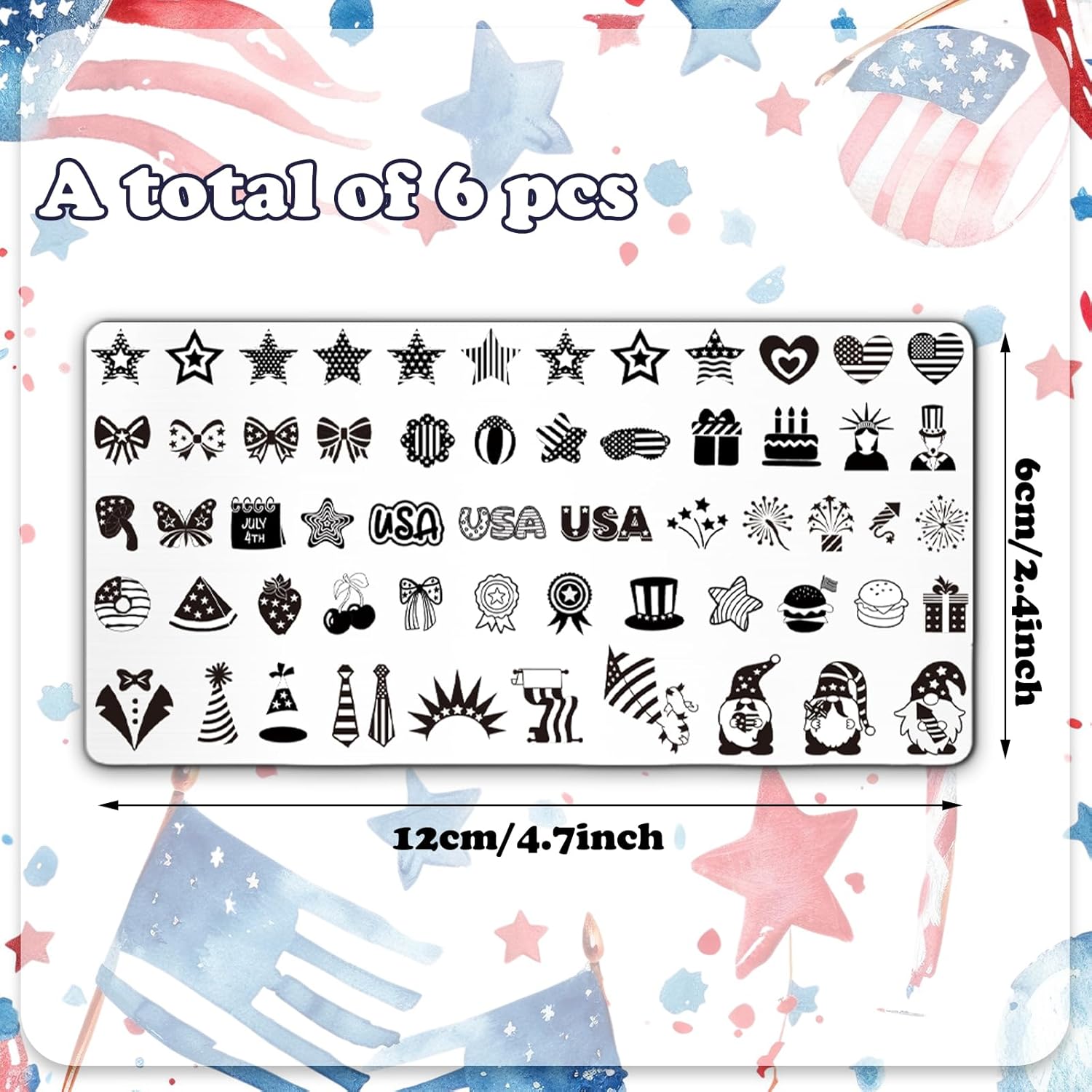 Whaline 6Pcs Patriotic Nail Plates Stamping Set USA Flag Star Stamp Templates 4th of July Nail Art Plates for Independence Day DIY Print Manicure Salon Design-Velvo Beauty
