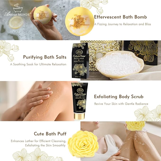 Spa Gift Baskets for Women, Gift Set for Mom Enchanted Orchid Scent, Home Spa Kit with Bubble Bath, Body Lotion, Bath Bomb, Bath Salt, Bath Gift Baskets, Birthday Gifts for Women-Velvo Beauty