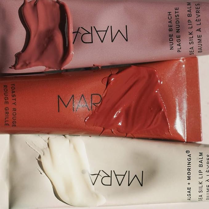 MARA - Sea Silk Lip Balm Trio | Non-Toxic, Plant-Based Skin Care, Hypoallergenic | Moisturize, Plump + Soothe Dry, Chapped Lips | Clear, Nude Beach, & Toasty Rouge (3 Piece Set)-Velvo Beauty