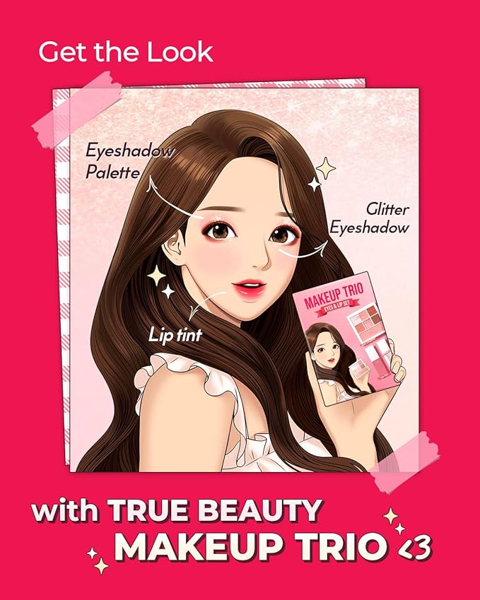 AMTS x True Beauty Makeup Edition - Some Love Makeup 3 Set (7colors Eyeshadows + Liquid Glitter + Lip stain tint) | Matte Shimmer Pearls Shades, Highly Pigmented, Pink Gold Set-Velvo Beauty
