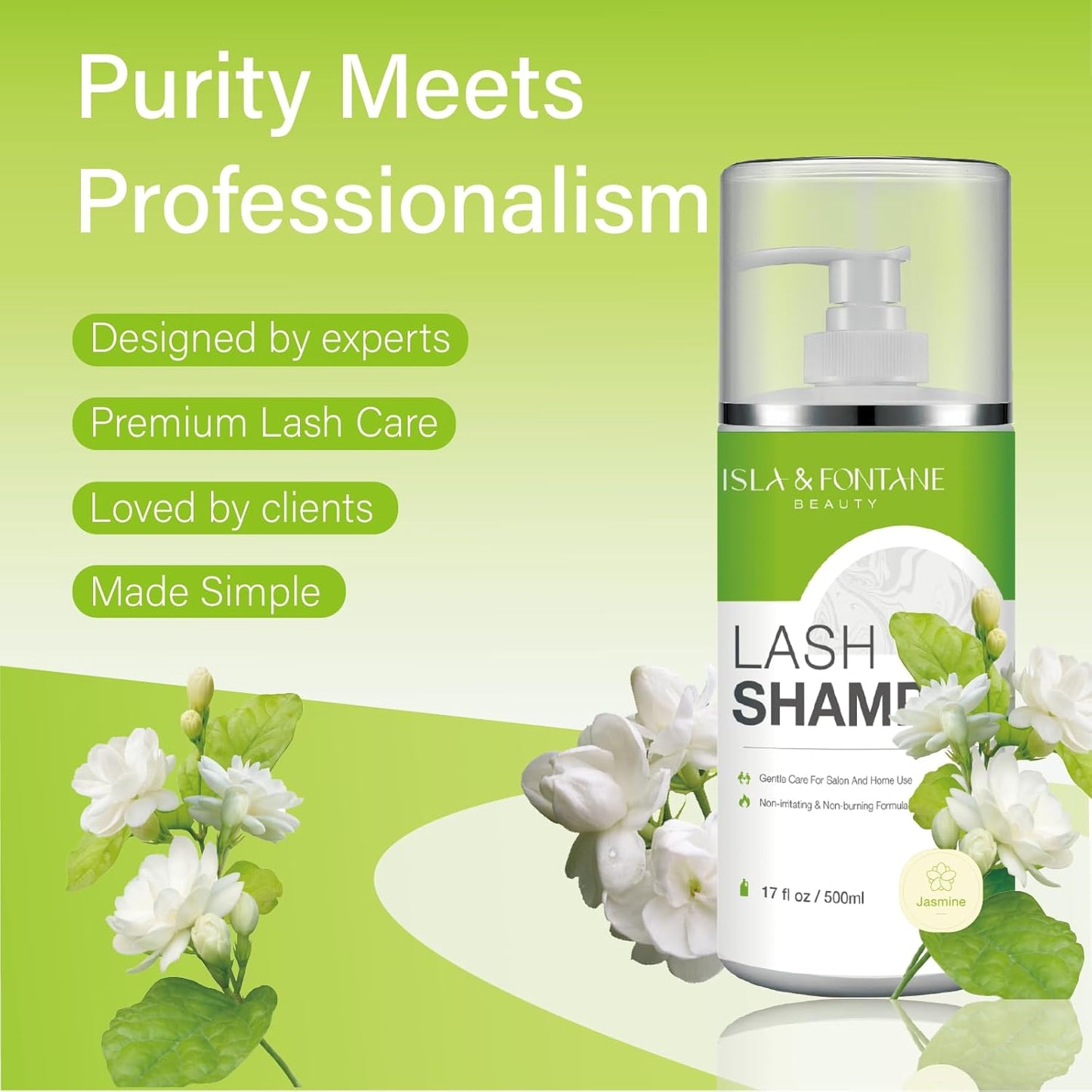 ISLA & FONTANE Lash Shampoo Bulk – Multi-Scent Series – 17 fl oz / 500ml | Gentle Eyelash Cleanser for Lash Extensions | Non-Irritating | Professional Lash Bath Foam For Salon And Home Use (Jasmine)-Velvo Beauty