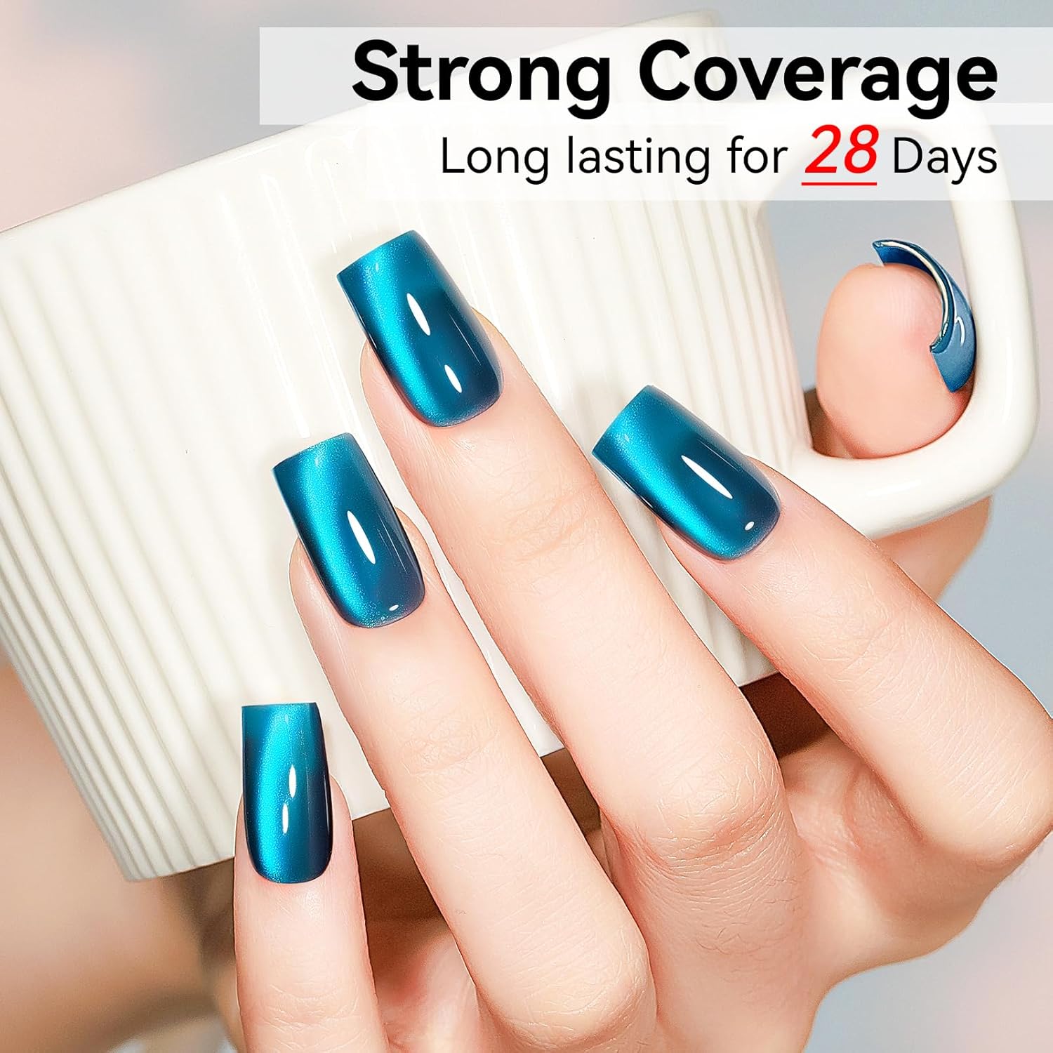 Cat Eye Gel Nail Polish, Sea Blue Jelly Glass Magnetic Nail Polish Magic Holographic Effect, Glitter UV Gel Sparkle Crystal Color for Nail Salon DIY At Home-Velvo Beauty