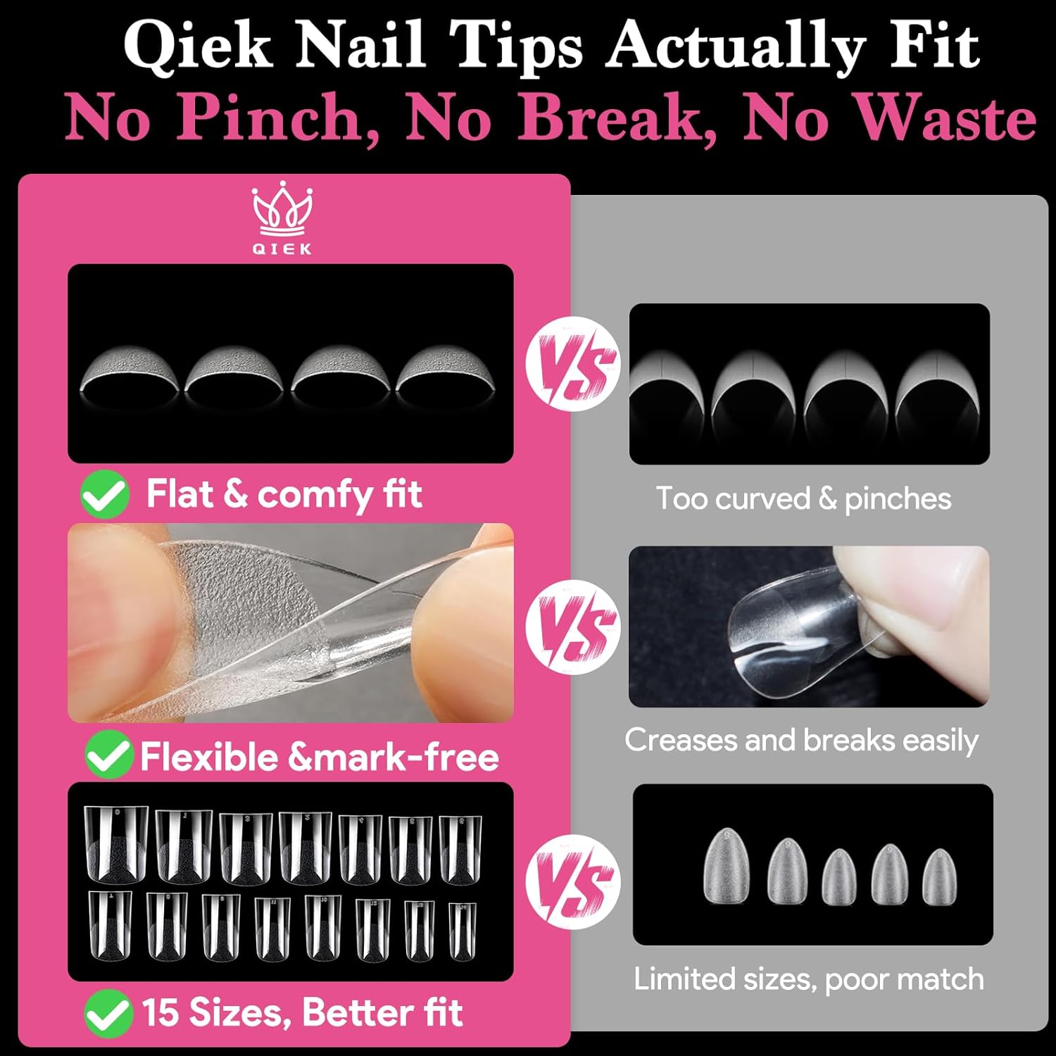 Extra Short Flat Head False Nail Tips, 15 Sizes 510 PCS Clear French Press On Fake Nail Pre-shaped Half Matte Full Cover Gel Nail Tips Extensions Long Lasting for DIY Beginners & Salon Manicure-Velvo Beauty