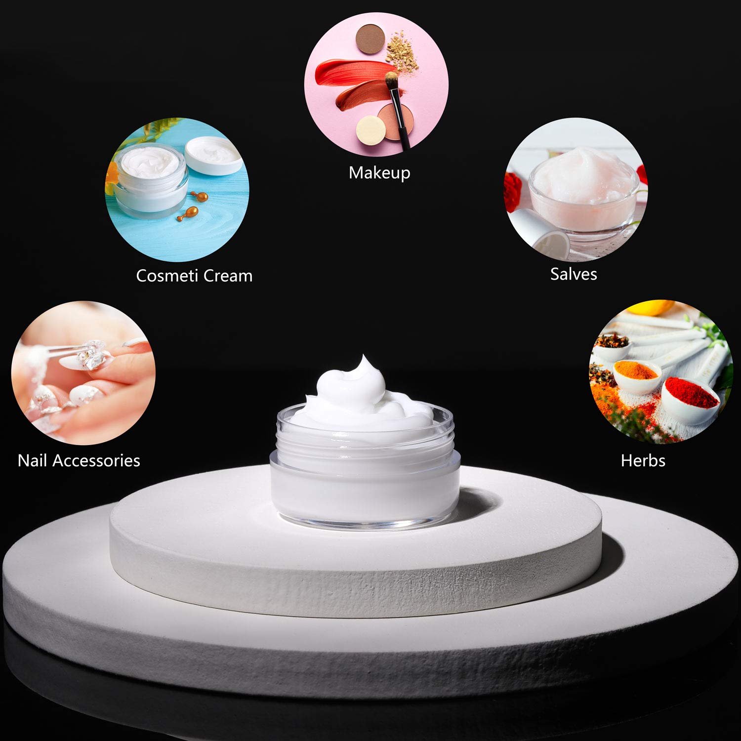 Refillable Cosmetic Sample Jars - 100 Pack 10g (0.35oz) White Small Travel Containers with Lids + 10 Mini Makeup Spatulas - BPA Free-Velvo Beauty