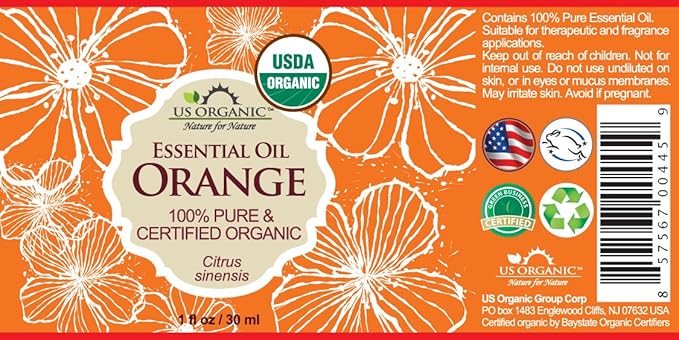 US Organic 100% Pure Sweet Orange Essential Oil - USDA Certified Organic (30 ml / 1 fl oz, Sweet Orange)-Velvo Beauty