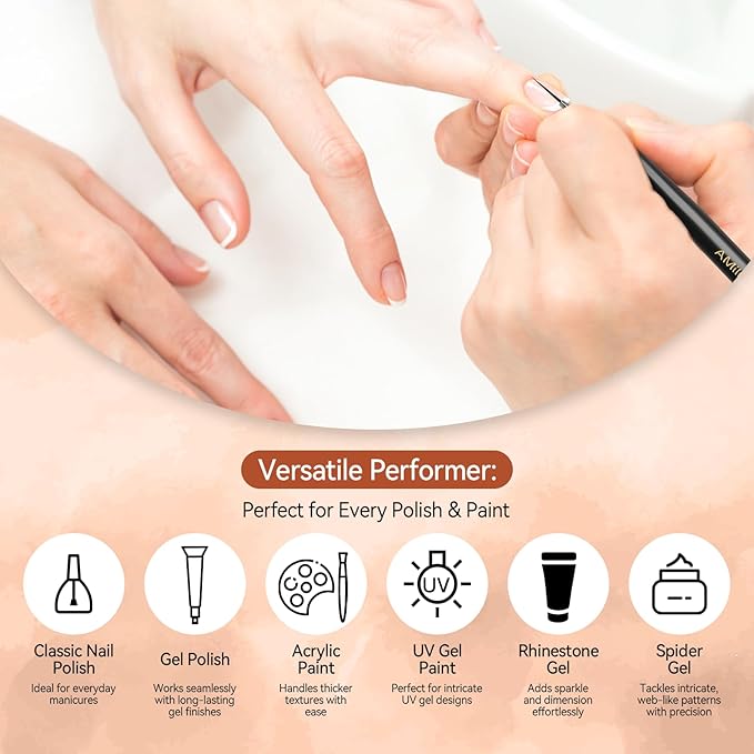 8PCS Nail Art Brushes for Builder Gel, Polygel & Polish – Flat, Round, Liner, French Tip & Detail Brushes for 3D Acrylic Flowers – Professional Nail Painting & Design Tools-Velvo Beauty