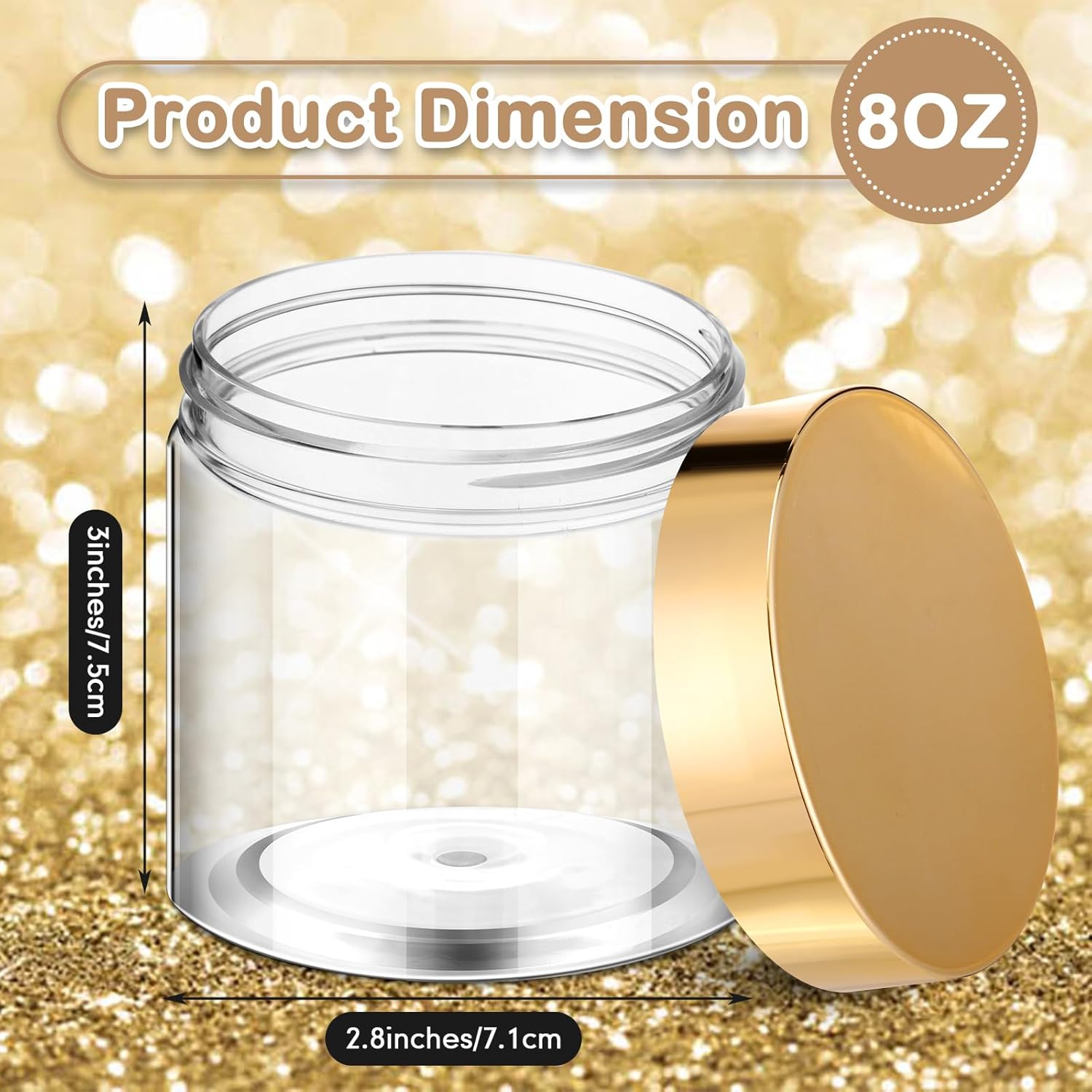 SATINIOR 100 Pcs Plastic Jars with Lids Small Containers Lids Wide Mouth Small Plastic Containers for Lotion Cream Rhinestones Body Butters Travel Storage(8 oz,Gold)-Velvo Beauty