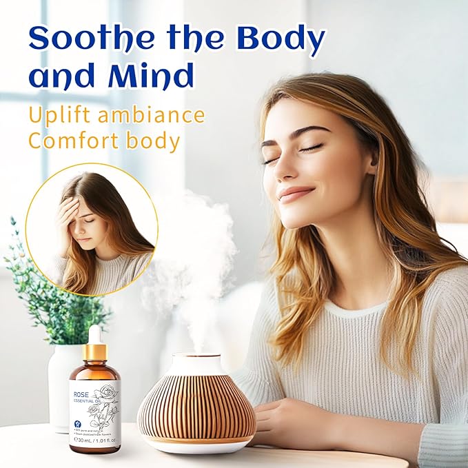 HIQILI Rose Essential Oil 1 Fl Oz, 100% Natural Therapeutic Grade for Aromatherapy, Diffuser, Skin Care, Massage, Includes Premium Quality Glass Dropper-Velvo Beauty