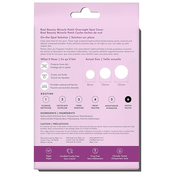 Rael Pimple Patches - Miracle Overnight Spot Cover, Thicker & Extra Adhesion, Hydrocolloid Acne Treatment for Face, Zits & Blemishes, Korean Skin Care, Vegan & Cruelty-Free, 3 Sizes (52 Count)-Velvo Beauty