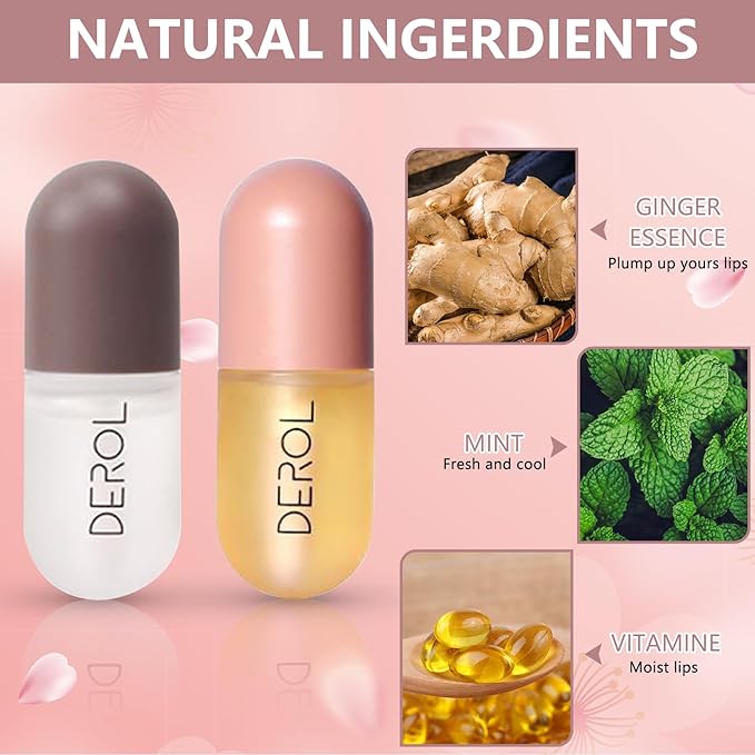 DEROL 2Pcs Natural Lip Plumper, Plant Extracts Plumping Lip Serum, Lip Enhancer Including Day and Night Lip Plumping Balm, Lip Care Serum for Fuller & Hydrated Sexy Lip (5.5MLX2)-Velvo Beauty