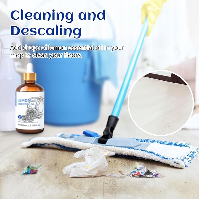 HIQILI Lemon Essential Oil, Household Cleaning, Air Purification, Skin Care, Can be Added to Cleansers, Sprays, Body Lotions Use - 3.38 Fl Oz/100ML-Velvo Beauty