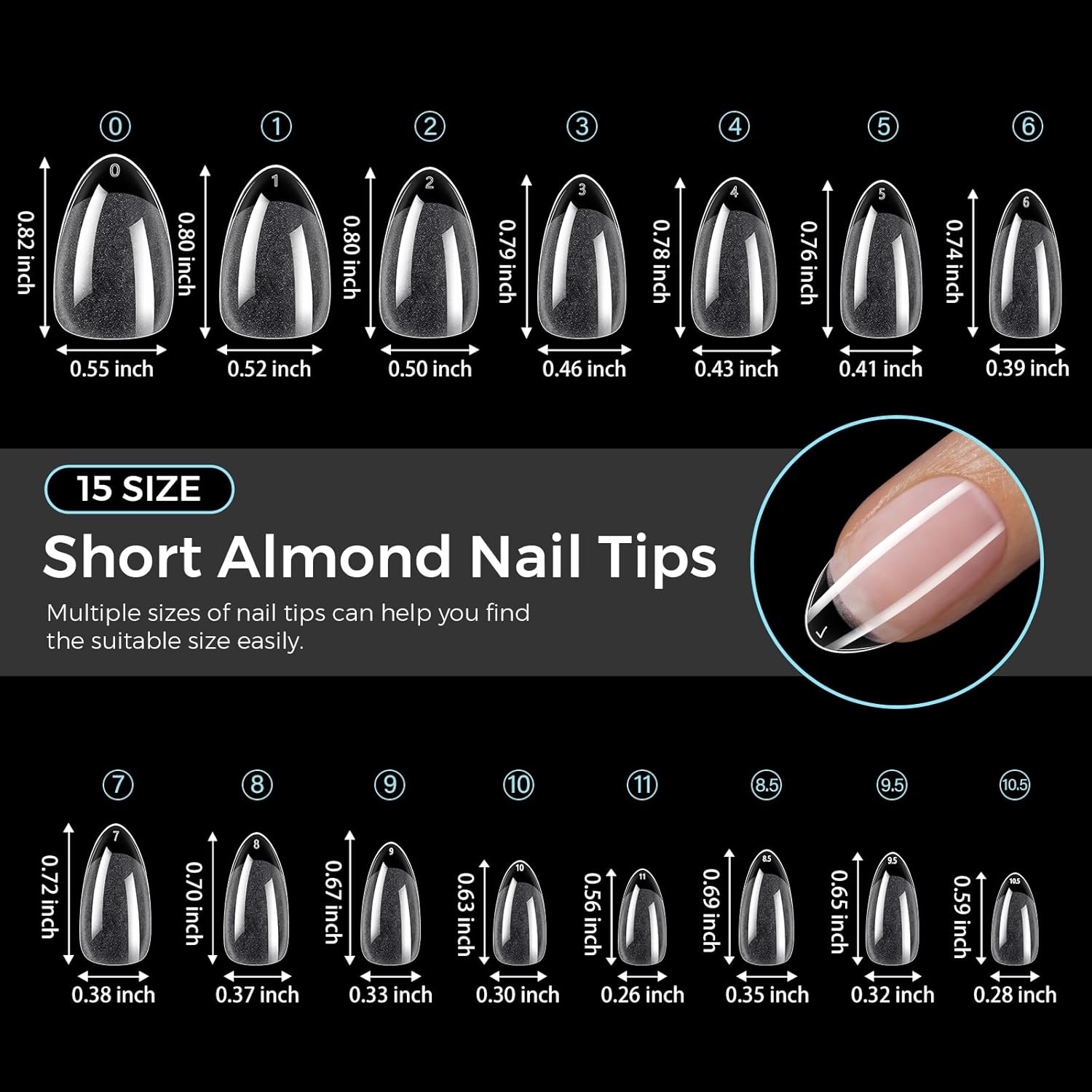 TOMICCA Short Almond Nail Tips, 15 Sizes 240Pcs Acrylic Nail Kit with Almond Nail Tips - Clear Press-On Nails for Extension, DIY Manicure Set, Gel & Acrylic Nail Tips Natural Fake Nails-Velvo Beauty