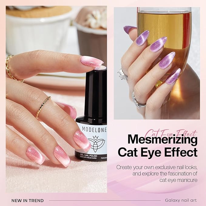 modelones Holographic Glitter Cat Eye Gel Nail Polish Kit 6 Colors with Magnet Romantic Rainbow Galaxy Series Pastel Gel Polish Soak Off Led Gel Nail Polish Set Nail Art Gel Manicure Salon DIY Gifts-Velvo Beauty