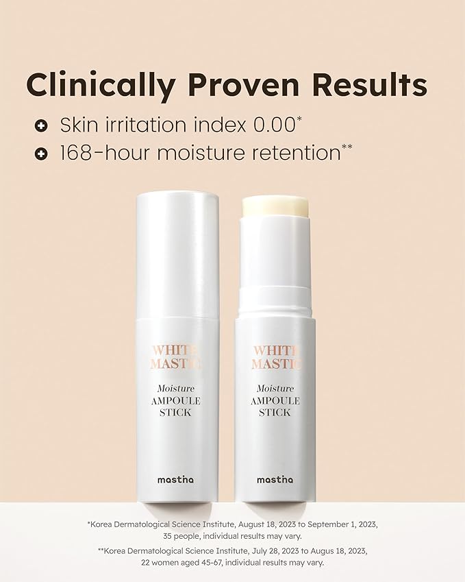 White Mastic Moisture Ampoule Stick (0.35oz) - Wrinkle Reduction, Elasticity, Moisturizing, Radiance Multi Balm. Korean Skin Care Serum Stick for Face, Lips, Eyes, Neck. Vegan T3 Collagen.-Velvo Beauty