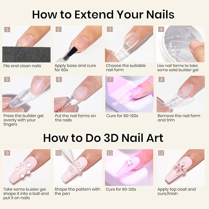 MIZHSE 100g Solid Builder Gel for Nails, Large Capacity Clear Hard Gel 3D Sculpting for Nail Art U V LED Builder Kit with 3D Silicone Pen, for Salon Home DIY-Velvo Beauty