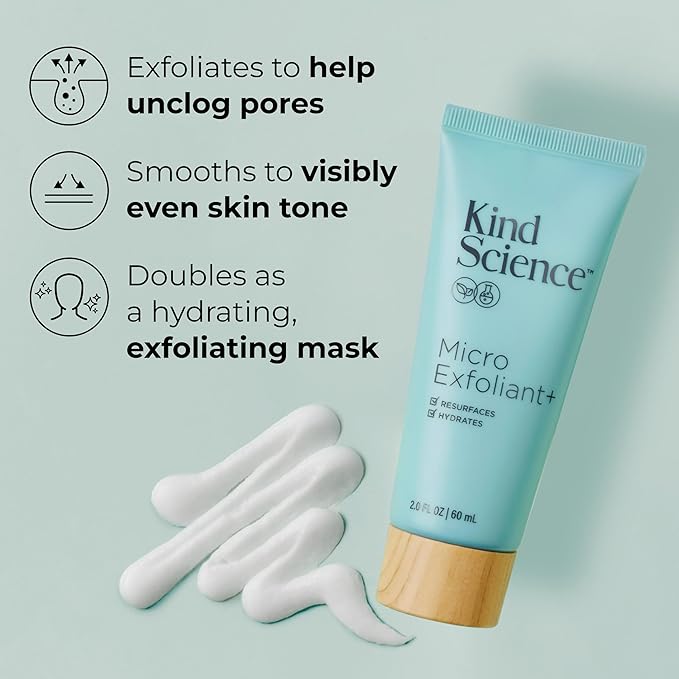 Kind Science Micro Exfoliant Face Scrub - 2-in-1 Exfoliating Face Wash + Facial Mask with AHA to Smooth & Hydrate Skin - Paraben & Fragrance Free, Cruelty Free, 2 oz-Velvo Beauty