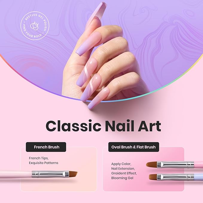 Beetles Nail Art Brushes, 6pcs Nail Art Tool Set, Nail Double-headed Dotting Tools, Striping Nail Art Brushes for Long/Short Lines, Nail Drawing Pen with Nail Brush Holder&Palette For Nail Design-Velvo Beauty