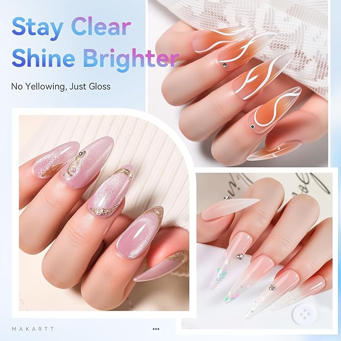 Makartt 2 Pcs Gel Top Coat and Base Coat Set - No Wipe Shine Finish Soak Off Base Top Coat Long Lasting for Gel Nail Polish, LED UV Lamp Need, Salon Quality Nail Manicure Gifts, 10ML-Velvo Beauty