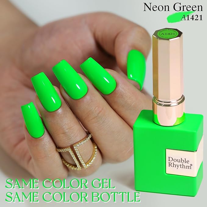 Double Rhythm Translucent Gel Polish Sheer Neutral Natural Light Milky Same Color Same Bottle 15ML Jelly UV Nail Polish Nail Art DIY at Home (Neon Glow Green-A1421)-Velvo Beauty