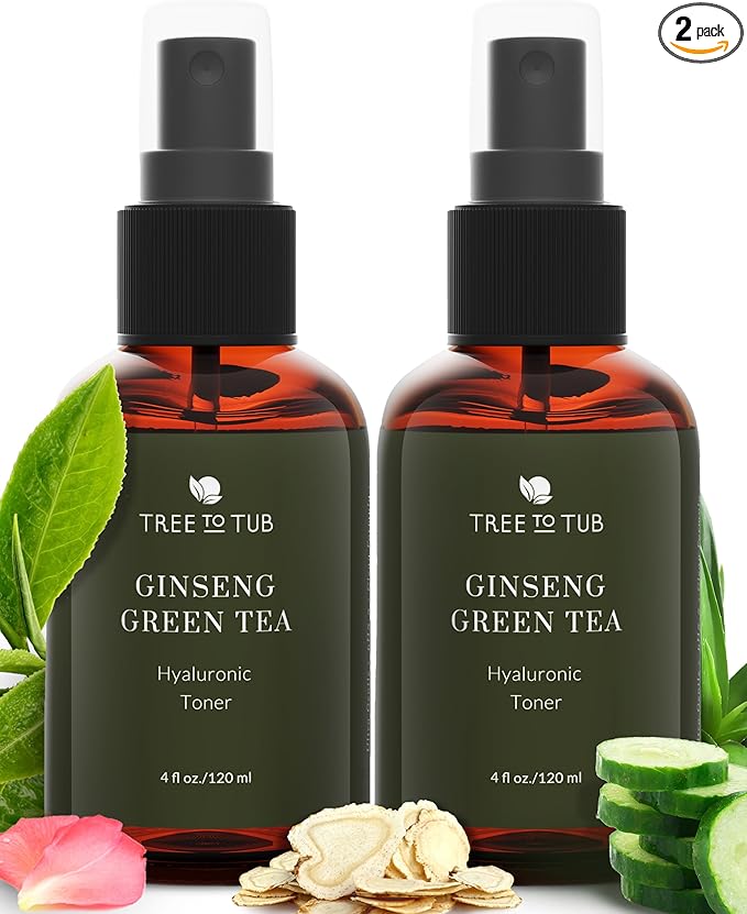 Tree To Tub Hydrating Facial Toner Spray for Dry & Sensitive Skin - Alcohol Free Witch Hazel & Rose Water Face Toner for Women & Men w/Hyaluronic Acid, Vitamin C, Organic Green Tea, Natural Ginseng-Velvo Beauty