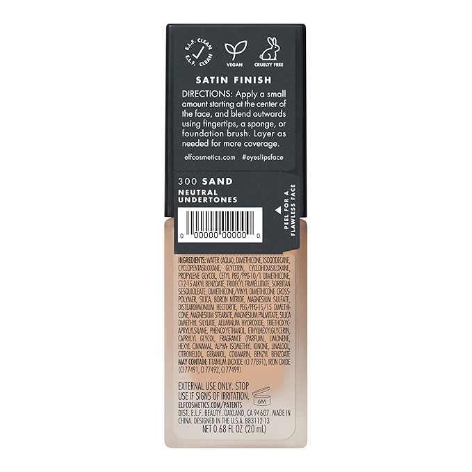 e.l.f. Flawless Finish Foundation, Lightweight & Medium Coverage, Semi-Matte Finish, Sand, 0.68 Fl Oz (20mL-Velvo Beauty