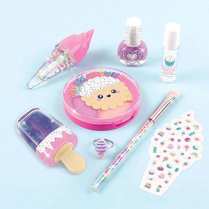 Make It Real: Candy Shop Cosmetic Set - 9 pcs, Vanilla & Strawberry Scented Cosmetics, Ice-Cream Shaped Glosses, Beauty Kit, Tweens, Girls & Kids Ages 8+-Velvo Beauty