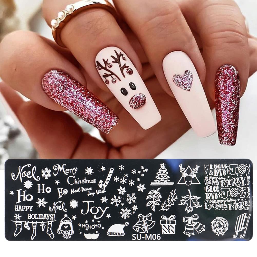 6 Pcs Xmas Christmas Snowflake Nail Stamper Kit with 1 Stamper 1 Scraper, DIY Nail Art Stencil Plates Set-Velvo Beauty