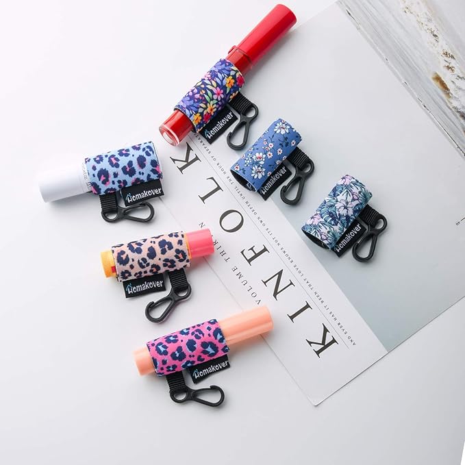 6 Pack Compact Clip-On Chapstick Holder Premium Release Clip Neoprene Sleeve with Clip Fits Most Standard Lip Balm-Velvo Beauty