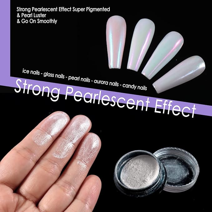 Allstarry Chrome Nail Powder 4 Colors Iridescent Aurora Powder Metallic Mirror Effect Pigment Pearlescent Mermaid Glitter Unicorn Glitter for Nail Art Manicure Decoration Home DIY Salon - Ice Series-Velvo Beauty
