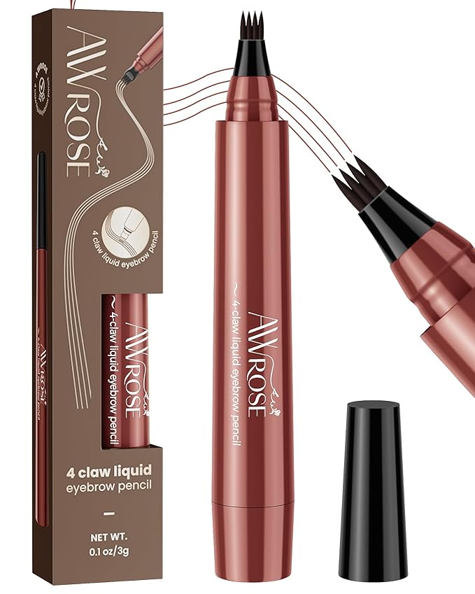 AWROSE Eyebrow Pencil, 3D Waterproof Microblading Eyebrow Pen 4 Fork Tip Tattoo Pencil, Precise Natural Brow Magic Eye Brow Pencil with Hair Like Strokes, 4 Points Multi-Used Eye Brow Pen for Women-Velvo Beauty