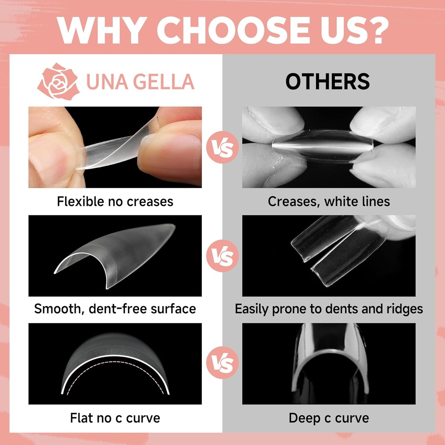 UNA GELLA Clear Stiletto Nails Tips Half Cover Stiletto Gel Nail Tips 216pcs Almond Shape False Acrylic Nail Tips for Faster Gel Nail Extension DIY Art Salon Press On Nails 12 Sizes-Velvo Beauty