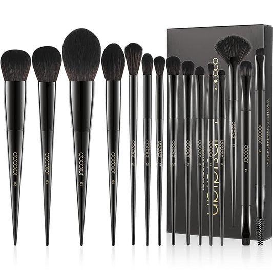 Docolor Makeup Brushes 15Pcs Obsidian Makeup Brush Set Premium Synthetic Powder Kabuki Foundation Contour Blush Concealer Eye Shadow Blending Eyeliner Crease Eyebrow Make Up Brush Kit-Velvo Beauty