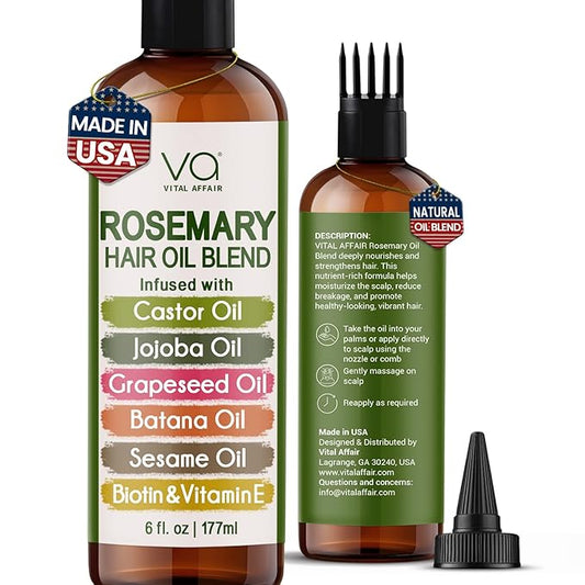 Blend Of Pure Rosemary Oil For Hair Growth With Castor, Batana, Jojoba Oil-Infused With Biotin & Vitamin E-Blend of Effective Hair Oils for Hair Growth-Strengthening Treatment 6 Fl Oz-Velvo Beauty