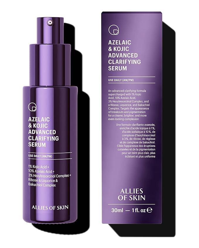 Allies of Skin Azelaic & Kojic Clarifying Face Serum | Clinically Proven for Acne & Blemish Prone Skin |10% Azelaic Acid Treats Pigmentation and Redness | Targets Pores & Uneven Skin Texture (1 Fl oz)-Velvo Beauty