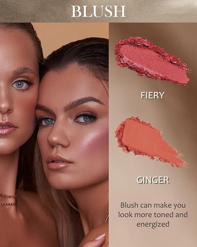 Matte Blush Powder Palette-2Colors Cruelty-Free Buildable Facial Cheek Blusher Pressed Powder Light Luxury Blush Contour Palette for Face,Longlasting Makeup Palette,Valentine's Day Gift for Women-04-Velvo Beauty