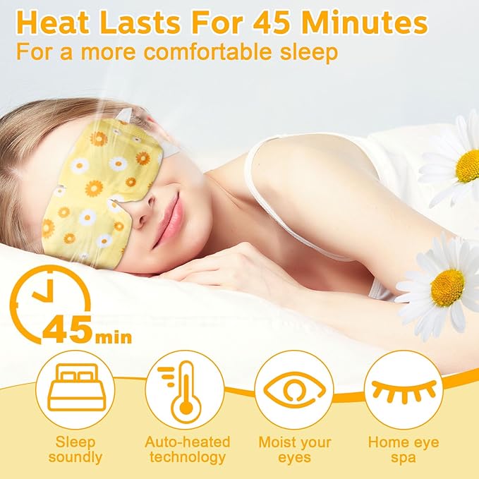 50 Packs Steam Eye Mask for Dry Eyes Spa Warm Sleep Eye Mask Self Heating Disposable Eye Masks for Home Office Travel Eyestrain Relieve (Chamomile Scent)-Velvo Beauty