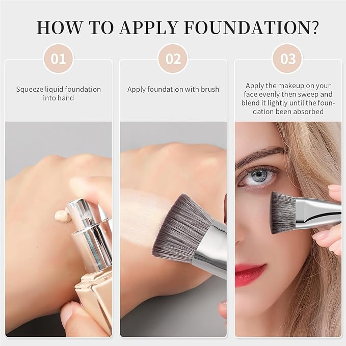DUcare Foundation Brush Contour Bronzer Self Tanner Makeup Brushes for Liquid Makeup Flat Top Professional Buffing Blending Mineral Powder Face Brush, Black-Velvo Beauty