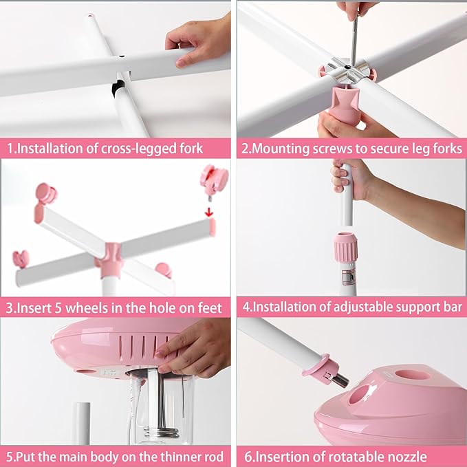 Face Steamer on Wheel Professional Ozone Face Steamer for Deep Facial Cleansing Pink-Velvo Beauty