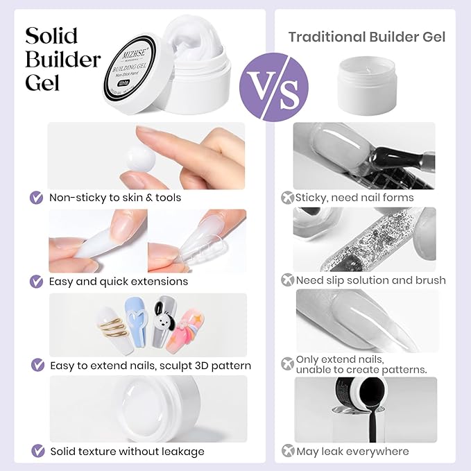 MIZHSE Solid Builder Gel, Non-Sticky White Sculpting Gel for Nails, 3D Nail Art Building Carving Modeling Hard Nail Extension Soak Off U V/LED Salon Home DIY 15g/0.5oz-Velvo Beauty