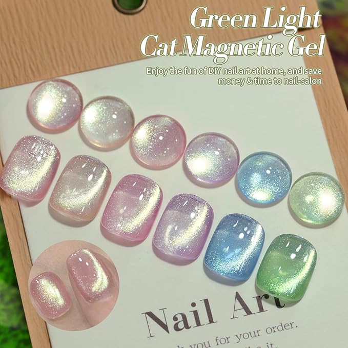 Born Pretty Cat Magnetic Eye Gel Nail Polish Shimmer Glitter Holographic Auroas Magnetic Gel Spring Summer Pink Green Blue Translucent Gel Polish Set Manicure Nail Art DIY at Home-Velvo Beauty