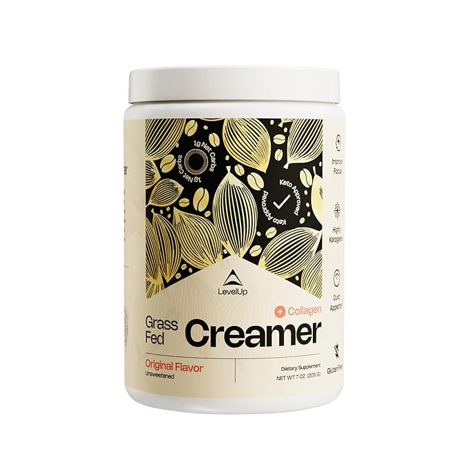 LevelUp Creamer, with Energizing MCT Oil and Collagen Peptides, Keto Coffee Creamer, Supports Natural Energy & Ketone Production - Original (Unsweetened) 7 oz-Velvo Beauty
