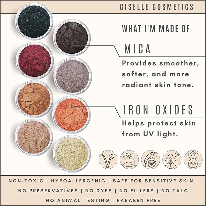 Brown Eyed Girl Loose Mineral Eye Shadow Makeup - Organic, Non-Toxic Glitter Eyeshadow, Loose Powder, Nude Eyeshadow Palette, Copper, Black Shimmer, Light Pink, Bronze-Velvo Beauty