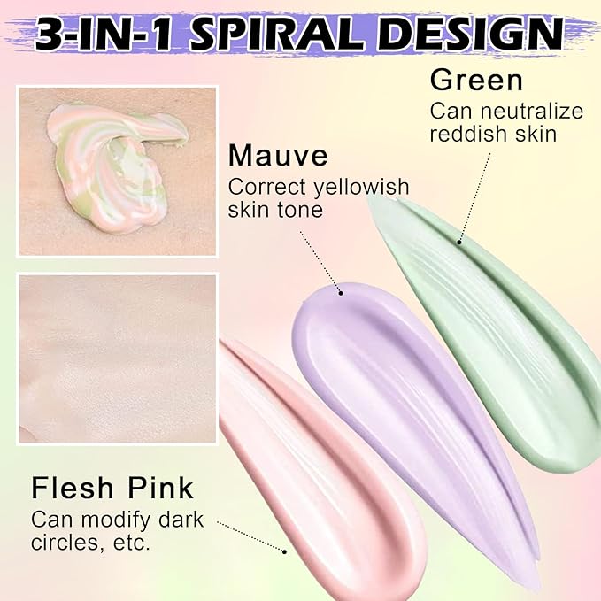 3 In 1 Color Corrector Makeup Primer Color Correcting Primer Cream Tinted Moisturizer Brightening Primer Facial Serum Isolation Cream Neutralizes Skin Tone for Face Before Makeup Base Cream-Velvo Beauty