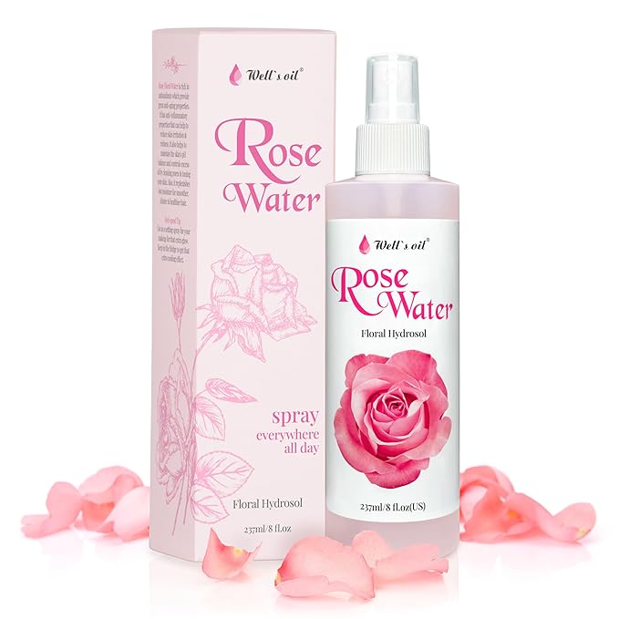 Well's Oil Rosewater Mist Spray (8 Fl oz) – Hydrates, Soothes & Refreshes | 100% Natural | No Chemical | for All Skin and Hair Types-Velvo Beauty