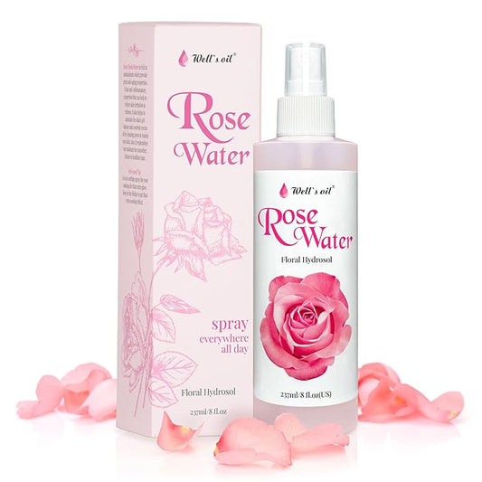 Well's Oil Rosewater Mist Spray (8 Fl oz) – Hydrates, Soothes & Refreshes | 100% Natural | No Chemical | for All Skin and Hair Types-Velvo Beauty