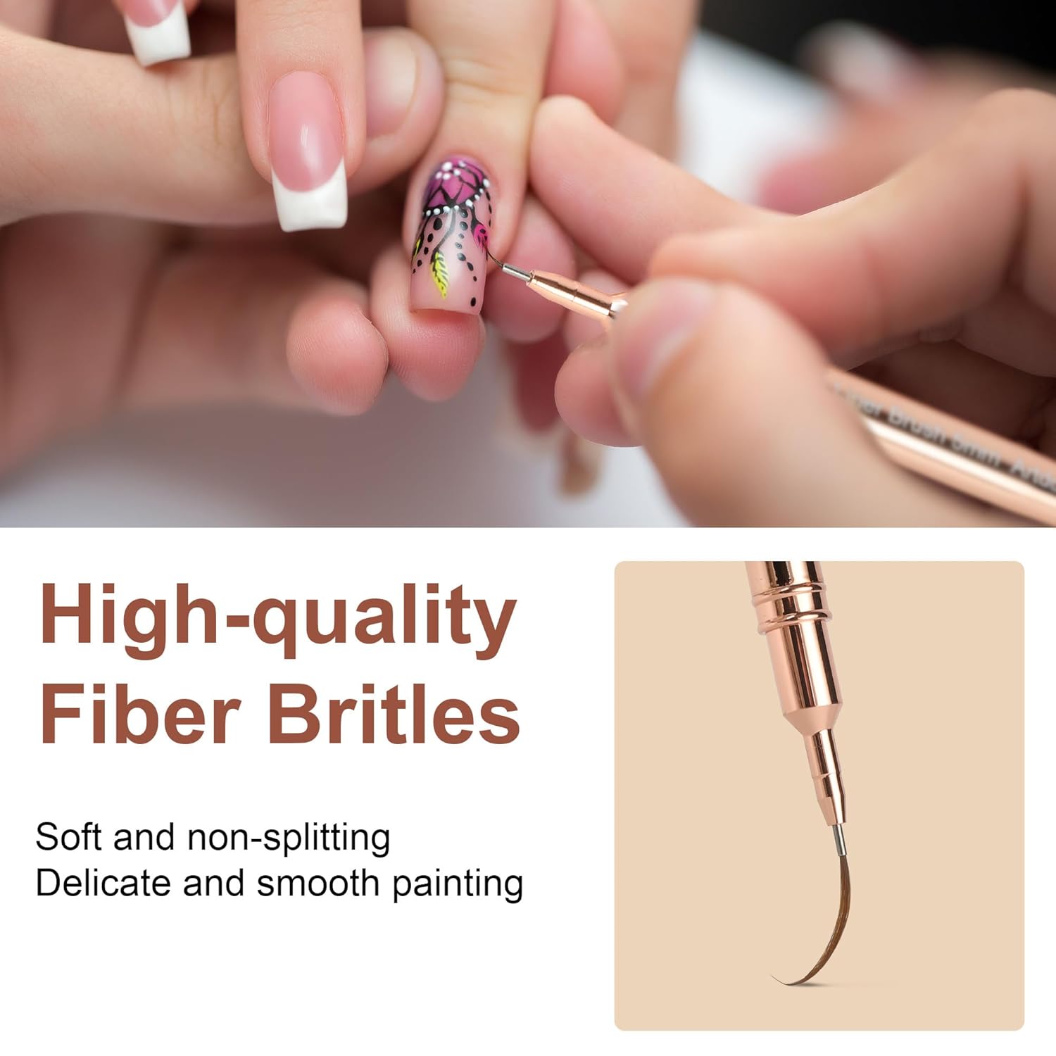 Artdone Metallic Nail Art Pens, Liner Brushes Set, 5PCS Copper Color Nail Tools For Long Lines, Thin Details, Fine Drawing, Liner Brush UV Gel Polish Painting Nail Design Sizes 5/8/12/20/25mm-Velvo Beauty