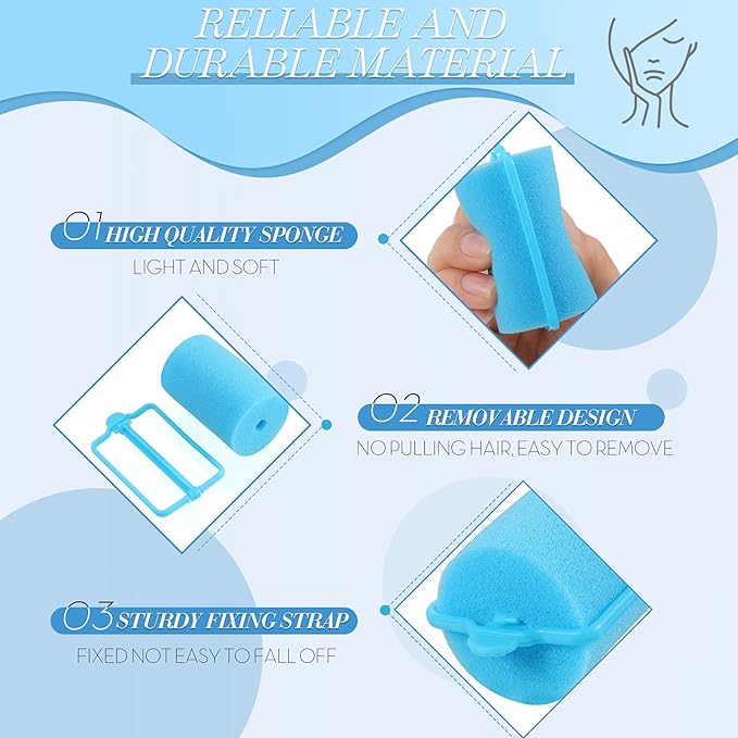 Geyoga 18 Pieces Sponge Hair Rollers Large Soft Foam Hair Styling Curlers Large Size Hairdressing Curlers for Women(1.4 x 2.6 Inches,Blue)-Velvo Beauty