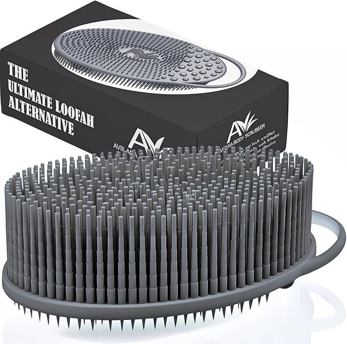 Avilana Silicone Body Scrubber – Gentle Shower Brush & Loofah Alternative- Food Grade & Lab Tested – Fast-Drying, Hygienic, BPA-Free Silicone Body Gentle Exfoliator (Gray, Exfoliate)-Velvo Beauty